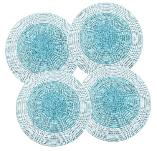 Spatlus Jute Placemats Set of 4 Heat Resistant Round Place Mats Natural Dining Table Light Blue