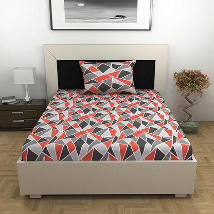 Divine Casa 144 TC 100% Cotton Bedsheet for Single Bed with 1 Pillow Cover Colour Red Grey