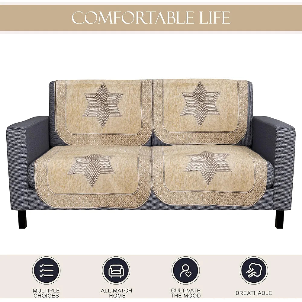 Kuber Industries Set of 6 Durable 2+1 Seater Sofa Cover for Living Room Star Print Cream & Brown