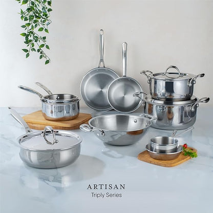 Stahl Artisan Triply Stainless Steel Fry Pan | Induction & Gas Stove Compatible | Omelette Pan | Egg Pan | 0.9 L | 18 Cm