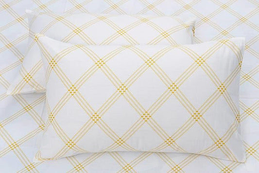Huesland by Ahmedabad Cotton 186 TC Cotton Pillow Covers Set of 2 | White (Yellow Pattern)