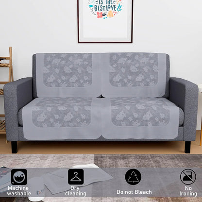 Kuber Industries Set of 4 Net Durable 2 Seater Sofa Covers for Living Room Self Net Hawaii Grey