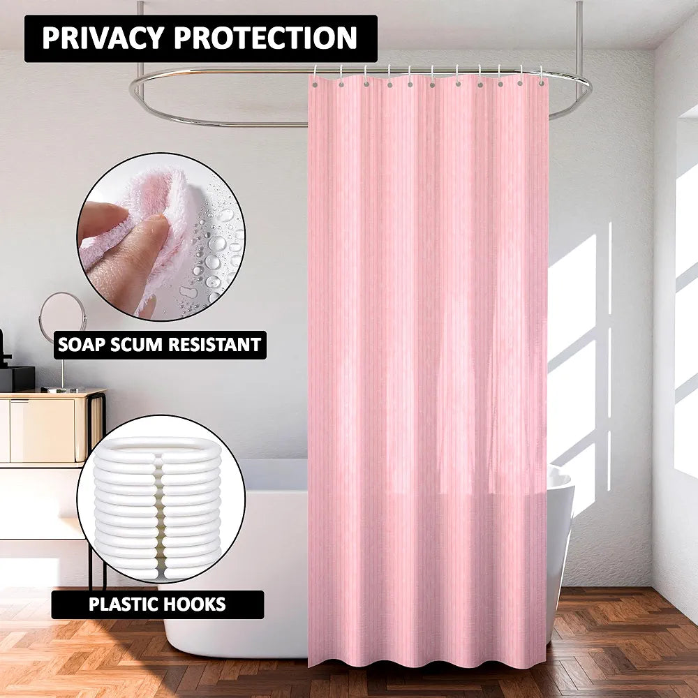 Kuber Industries Shower Curtain Bathroom Shower Curtain 8 Rings Curtain Lining Pink