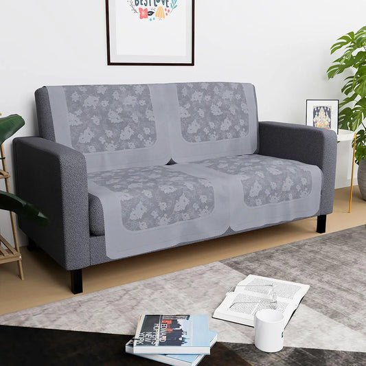 Kuber Industries Set of 4 Net Durable 2 Seater Sofa Covers for Living Room Self Net Hawaii Grey