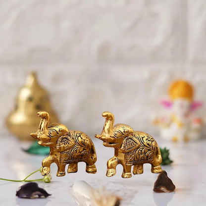Chhariya Crafts Metal Elephant Pair Set of 2 Decorative Showpiece - 6.5 Cm