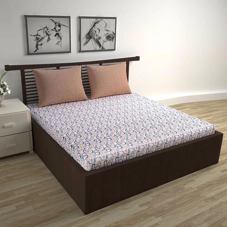 Divine Casa 144 TC 100% Pure Cotton Queen Size Double Bed Bedsheet with 2 Pillow Covers Wavy Pattern Colour Charcoal Blue