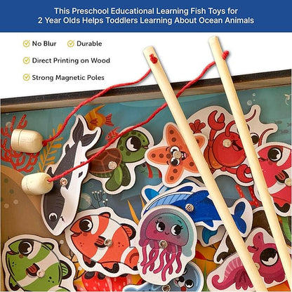 Mini Leaves Wooden Small Tray Magnetic Fishing Game for Kids | Fishing Toy Educational Toys | 13 Pieces