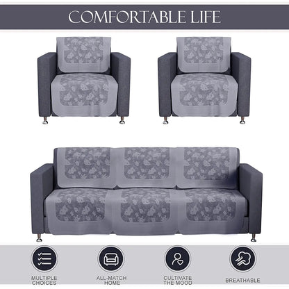 Kuber Industries Set of 10 Net Anti-Skid Sofa Cover 5-Seater Self Net Hawaii Grey
