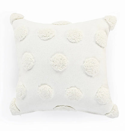 Sashaa World Cotton Tufted Dots Cushion Cover Colour White