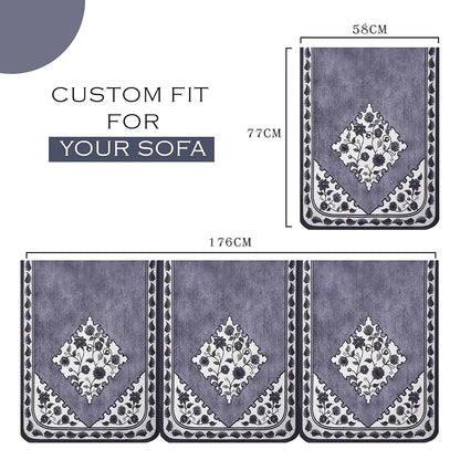 Kuber Industries Sofa Cover Net Sofa Slipcover Set 5-Seater Sofa Cover Flower Digital Triangle Border-753 Grey