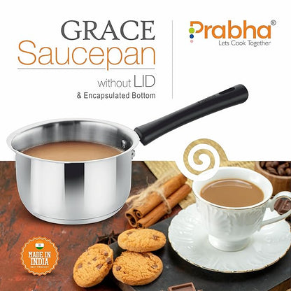 Prabha Heavy Gauge Encapsulated Base Stainless Steel Induction Base Saucepan Without Lid 0.85 L Size 12cm