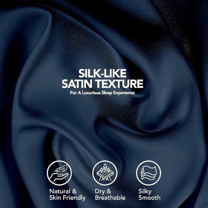 Cloth Fusion Satin Pillow Cover Set of 2 Pillow case with 3 Satin Soft Scrunchies Navy Colour