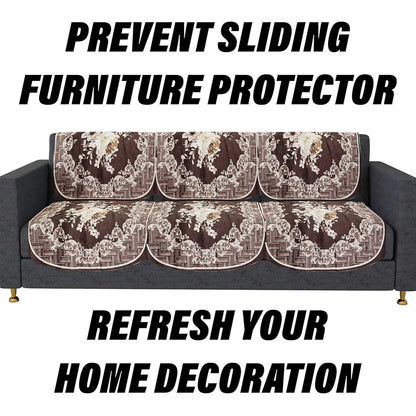 Kuber Industries Velvet Sofa Cover Set 5 Seater With Brown Check Border for Living Room Cream