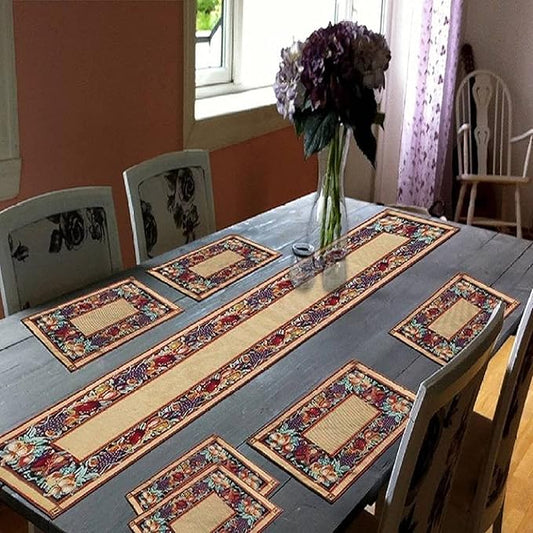 Galaxy Home Decor Dining Table 6 Table Mats with Runner Mat 13x18 inches and Runner 13x54 inches Biscuit Multicolor