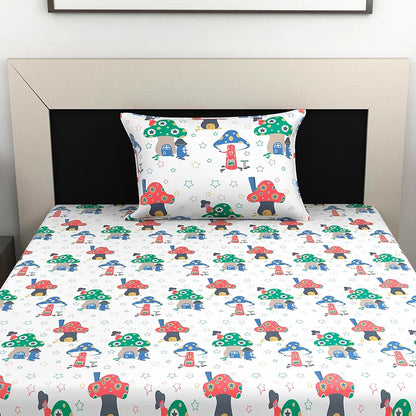 Divine Casa 144 TC 100% Cotton Single Bedsheet with 1 Pillow Cover Abstract Pattern Colour Rosin White