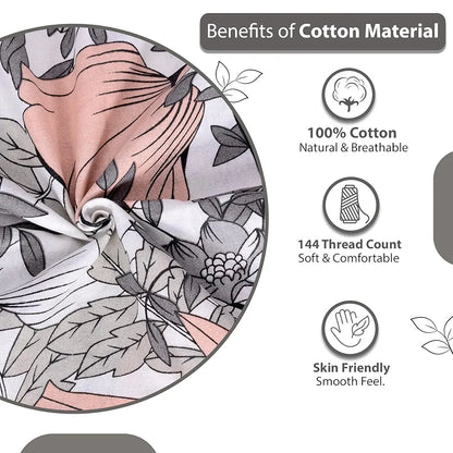 Divine Casa Bedsheet for Single Size Bed 144 TC Cotton Bedsheet for Single Size Bed with 1 Pillow Cover  Floral Colour Blush Grey