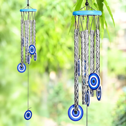 Evil Eye Wind Chimes for Living Room and Bedroom Silver 5-Pipe Wind Chime -013