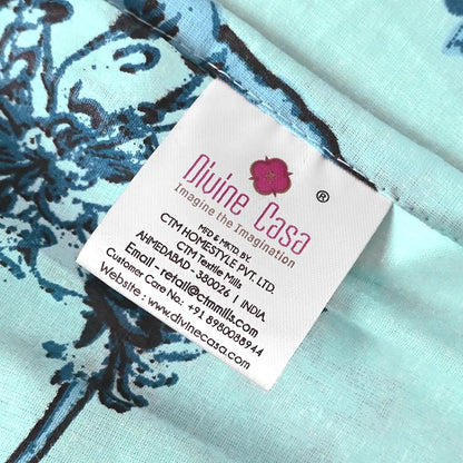 Divine Casa Bedsheet for Single Size Bed 144 TC Cotton Bedsheet for Single Size Bed with 1 Pillow Cover  Floral Colour Frost Blue