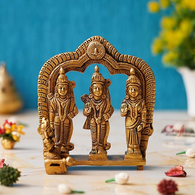 Ecraftindia Golden Metal Ram Darbar Murti Statue | Lord Ram Sita Laxman and Hanuman Idol