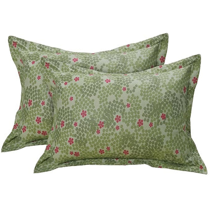 Huesland by Ahmedabad Cotton 144 TC King Size Bedsheet Cotton with 2 Pillow Covers | Botanical Bliss | White & Green
