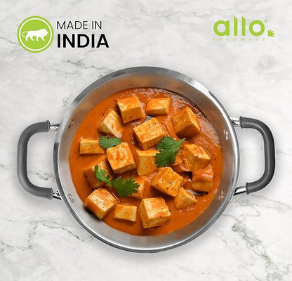Allo Triply Stainless Steel Kadhai with Handles Perfect Kadhai for Curry 28cm 4 litres Without lid