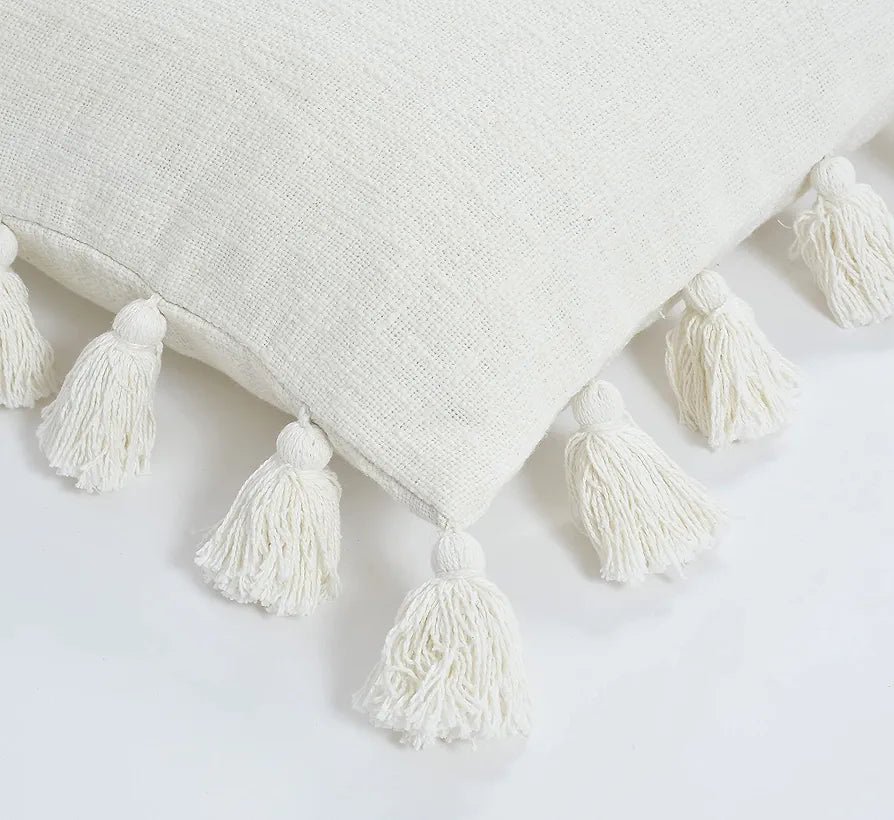 Homadorn Luxury Cotton Handmade Decorative Boho Throw Pillow Covers Colour White
