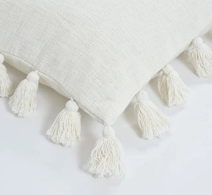 Homadorn Luxury Cotton Handmade Decorative Boho Throw Pillow Covers Colour White