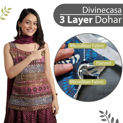 Divine Casa 120 GSM Microfiber Single Kids Dohar Soft & Lightweight Throw Blanket Zig-Zag Pattern Colour Slate