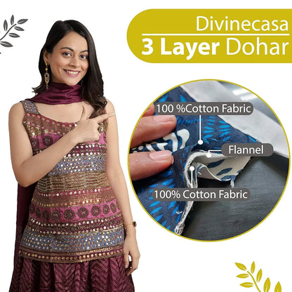 Divine Casa Cotton Breathable Calming Patch Dohar Double Bed 120 GSM Soft Cosy AC Blanket Colour Quarry TC - 120
