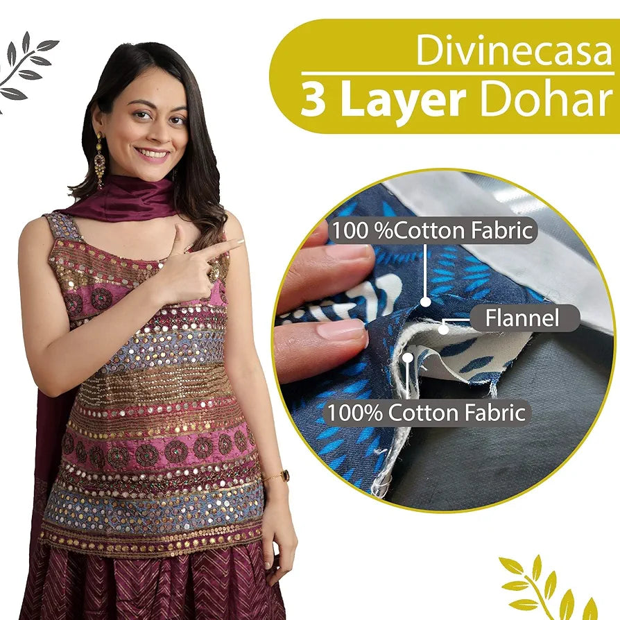 Divine Casa 100% Cotton Reversible Single Bed Dohar Lightweight & Soft AC Blanket Summer Quilt Colour Geometric Silver & Lemon