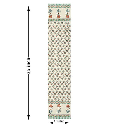 Blocks Of India Hand Block Printed Cotton Table Runner for Center Dining Table Turquoise Flower