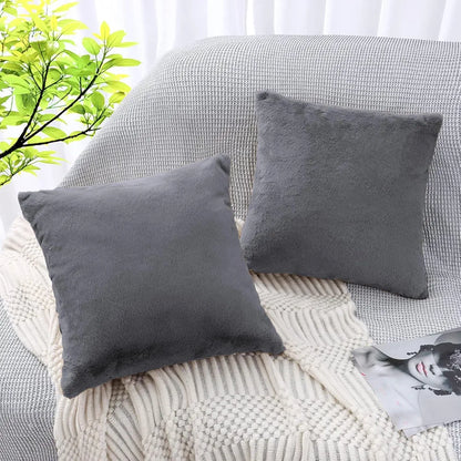 Luxe Home Cushion Cover Duble Side Rabbit Fur Plain Design Covers Set of 2 for Sofa Colour Grey