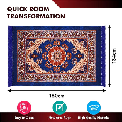 Kuber Industries Carpet Velvet Carpet-Rug for Home Décor Carpet Rug for Bedroom Blue