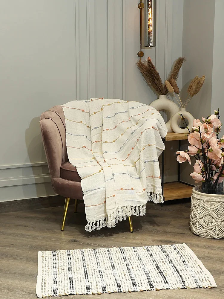 Sashaa World Jute and Cotton Braided Natural Rug  Colour Natural and Black