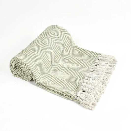 Sashaa World Cotton Spring Hued Chevron Throw Blanket Colour Light Green