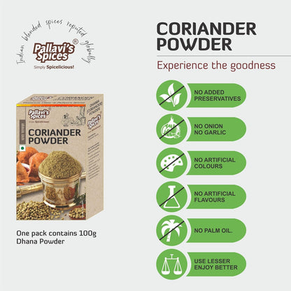 Pallavi's Spices Dhana Coriander Powder - 100 gms (pack of 4)