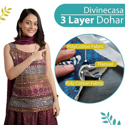 Divine Casa 120 GSM Glace Cotton Double Bed Dohar Lightweight AC Blanket Colour Turquoise Blue & Leaf Green