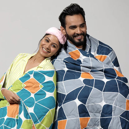 Divine Casa Microfiber 150 GSM Reversible Double Bed Comforter Ultra Soft & Lightweight Blanket Colour Blue-Grey and Orange
