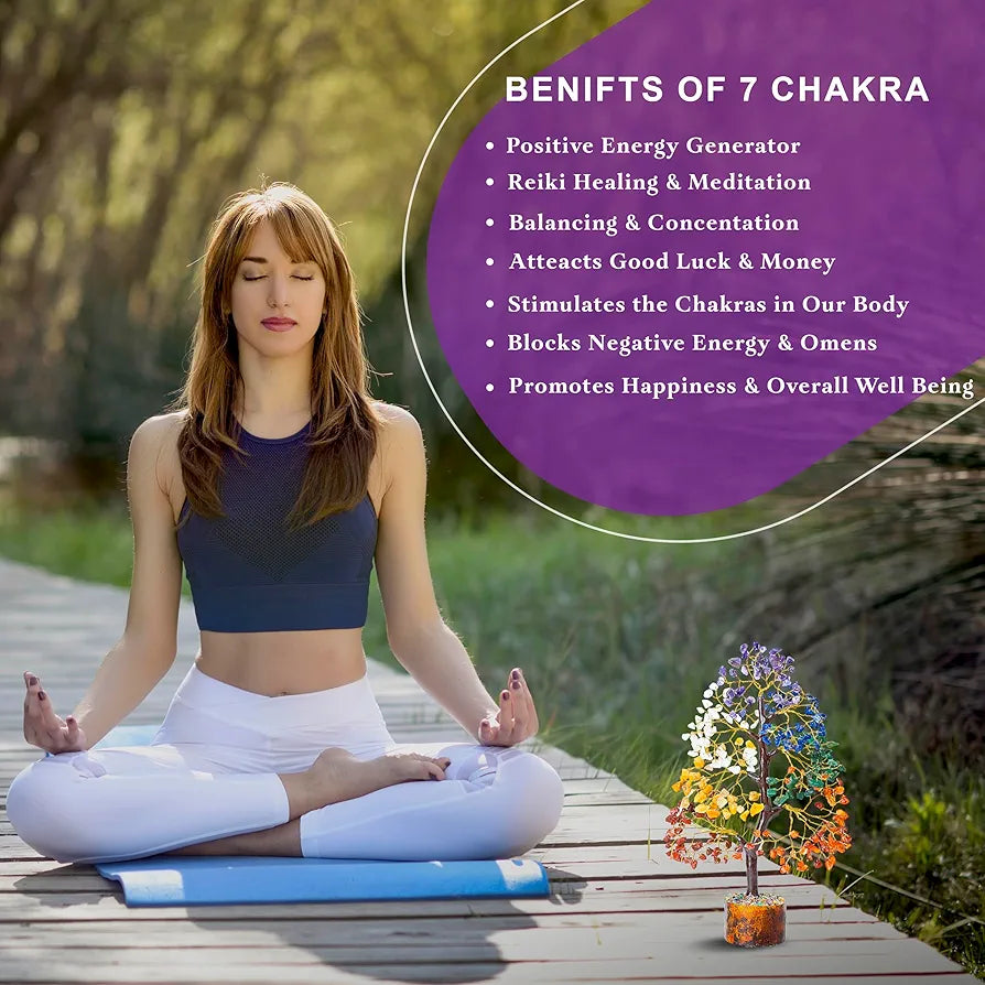 Zaicus Seven Chakra Gemstone Tree Crystal Tree of Life Feng Shui 10-12 Inch Silver Wire