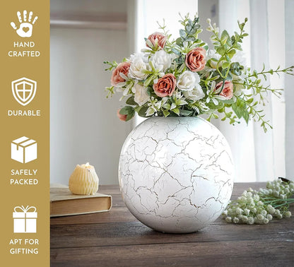 Behoma Metal Ball Vase for Home Decor Off-White Crackled Medium Flowers not Included