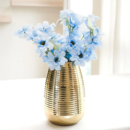 Behoma Oval Shape Metal Flower Vase Ribbed vase 8.7 inches Golden 1Pc Flowers not Included