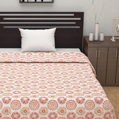 Divine Casa Floret 100% Cotton Single Dohar 120 GSM Soft & Lightweight Throw Blanket Colour Red Orange