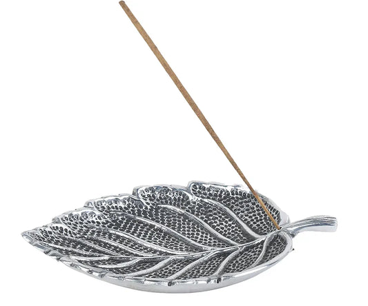 Pure Source India Leaf Design Aluminum Agarbatti Stand Silver