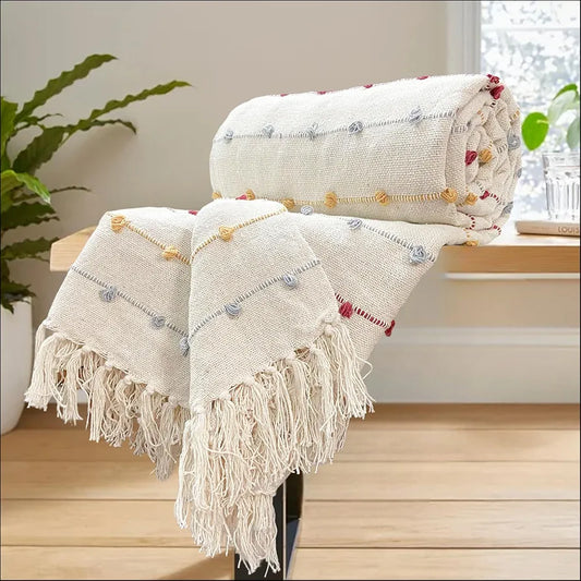 Sajavat Home Hand Knitted Pure Cotton 3 Seater Sofa Throw Colour Beige Multi