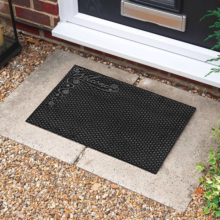 Kuber Industries Door Mat Rubber Mud Trapper Mat Welcome Mat Black & Silver Colour