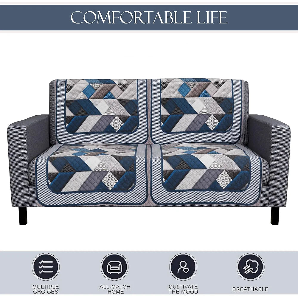 Kuber Industries Set of 6 Velvet 2+1 Seater Sofa Covers Triangular Grey & Blue