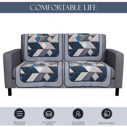 Kuber Industries Set of 6 Velvet 2+1 Seater Sofa Covers Triangular Grey & Blue