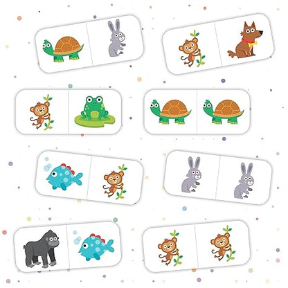 Popcorn Games & Puzzles Numbers and Animal Dominoes for Kids 24 Tiles Board Dominoes Help in Focus