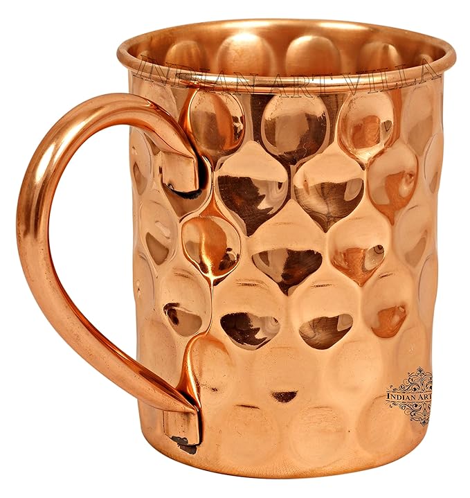 Indian Art Villa Pure Copper Straight Shaped Diamond Design Moscow Mule Beer Mug Cup | 500 ml