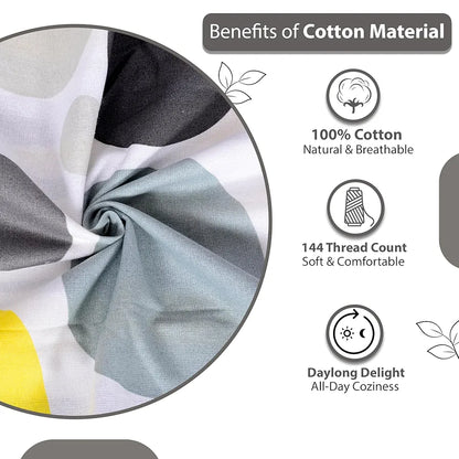 Divine Casa Bedsheet for Single Size Bed 144 TC Cotton Bedsheet for Single Size Bed with 1 Pillow Cover  Geometric Colour Grey Lagoon